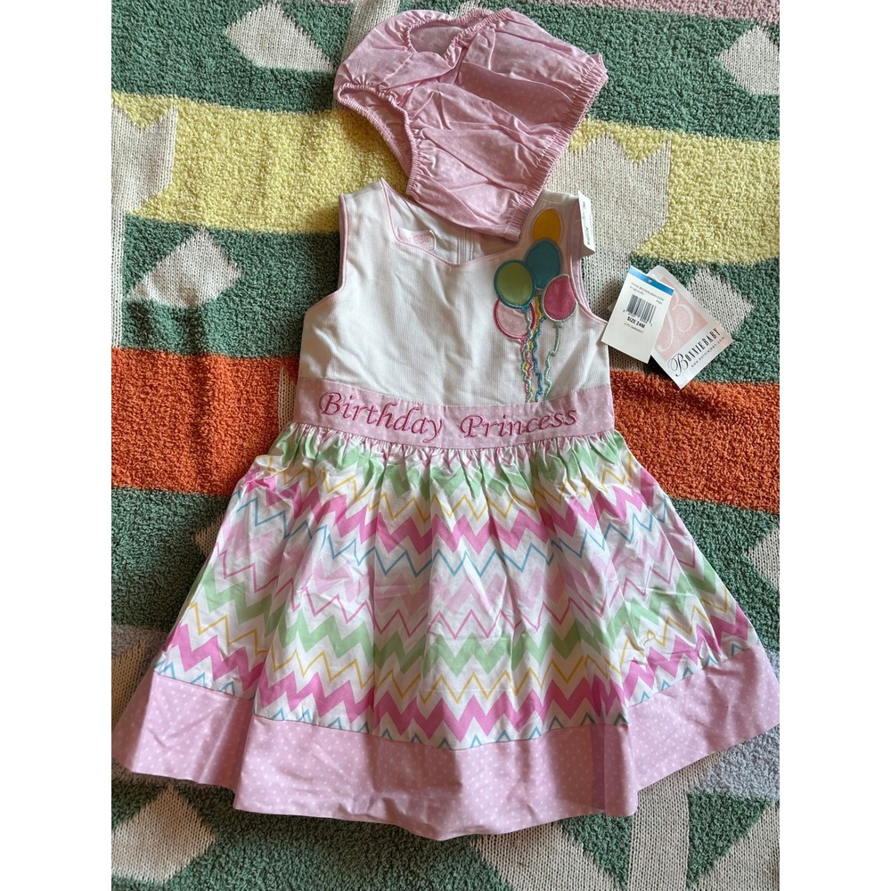 Bonnie Baby Birthday Princess Dress Set 24M Pink Chevron Balloon